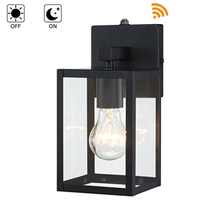 포토 센서 블랙 야외 랜턴 벽 조명 투명 유리 방수 농가 벽 마운트 램프 집 베란다 안뜰 차고 - Product Image 1