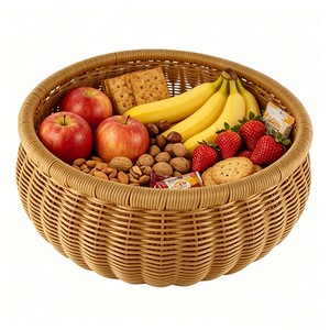 Corbeille de rangement ronde en rotin PE de qualité alimentaire, plateau tressé pour fruits, légumes, collations, présentation sur table, stockage alimentaire - Product Image 5