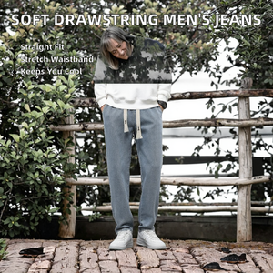 Wholesale Spring and Summer New <b>Soft</b> Drawstring Mid Waist Straight Leg Denim Pants with Elastic Waist Retro Casual Men's <b>Jeans</b> - Product Image 2