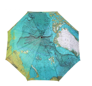 Ombrello Pieghevole a Tre Sezioni con Stampa Digitale Stile Moderno, Telaio in Metallo, Tessuto Pongee, Rivestimento Nero, Design Mappa del Mondo, per Uso Professionale - Product Image 3