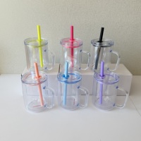Nouveautés : Gobelet en plastique de 17 oz avec poignée, double paroi, sans BPA, pré-percé, avec paille et couvercles pour loisirs créatifs DIY