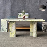 Table basse élégante de table de salle à manger de marbre vert naturel de dessus de recharge de 6 places avec la jambe de marbre pour le salon