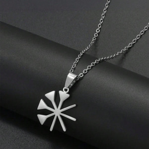 Fabricante Mayorista de Collares de Cadena con Eslabones Chapados en Oro de 18K con Amuleto Yezidi Lalish, Colgante de Acero Inoxidable Plateado con Signo Yazidi - Product Image 6