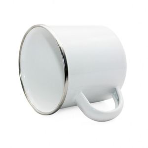 Mug en émail à bord argenté avec revêtement par sublimation thermique, design Monstre Bleu, style chic, cadeau promotionnel publicitaire pour entreprise - Product Image 4
