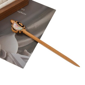 Pasador de pelo de madera de melocotón con brocado Song, de doble cara, un accesorio tradicional chino del patrimonio cultural inmaterial, hecho a mano, nuevo. - Product Image 5