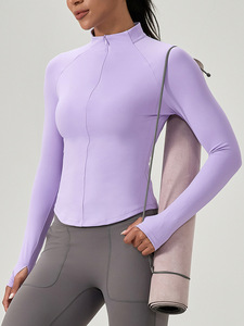 Très bon marché femmes demi-fermeture éclair vêtements de yoga col montant haut de gymnastique séchage rapide collants de course <span class=keywords><strong>cyclisme</strong></span> hauts de yoga bas vêtements de sport - Product Image 4