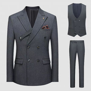 ODM 2025 Designer Men's <strong>Suit</strong> V-neck <strong>Suit</strong> Textured Modern Fit Men's Polyester <strong>Suit</strong> for Client Meetings - Product Image 2