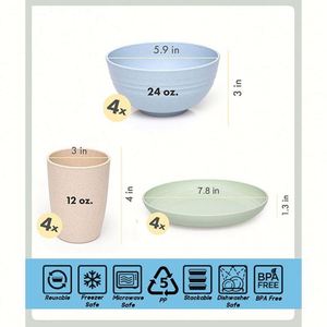 Assiettes en paille de blé, vaisselle de luxe biodégradable, ensembles de vaisselle - Product Image 4