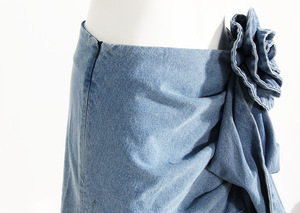 Gonne di jeans blu a vita alta per donna gonne di jeans da donna in Denim a balze di fiori 3D in Denim da donna - Product Image 6
