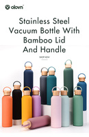 Botol Air Vakum Isolasi Stainless Steel 500ml dengan Tutup Bambu, Pegangan, Dinding Ganda, Termos, Logo Custom