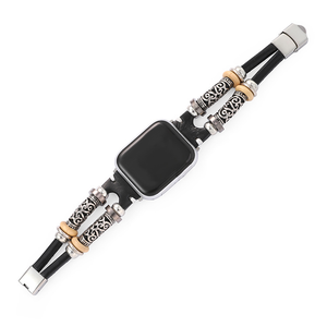 Pulsera de cuero retro hecha a mano para <span class=keywords><strong>Apple</strong></span> <span class=keywords><strong>Watch</strong></span> <span class=keywords><strong>Series</strong></span> 8 9 <span class=keywords><strong>7</strong></span> 6 5 4 3 SE, banda de metal de cuero de lujo para <span class=keywords><strong>hombre</strong></span> y mujer - Product Image 2