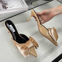 Prix d'usine chaussures sexy avec nœud bout pointu dames mules à talons aiguilles pantoufles talons personnalisés pour femmes avec logo