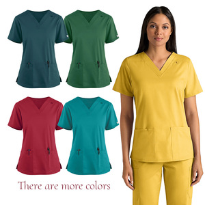 Women's V-Neck Scrub Top Solid Color Short Sleeve With Pockets Workwear Uniforms Moisture Wicking Standard Plus Size - Product Image 1