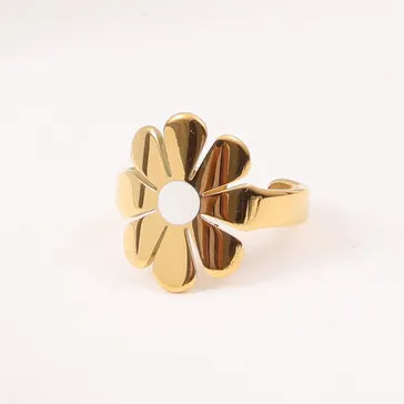 Trendy Jewelry Wasserdichter Edelstahl 18 Karat vergoldet Daisy verstellbarer Blumen ring