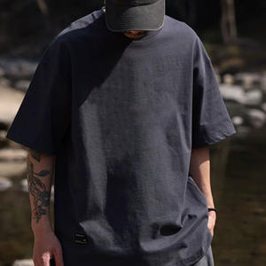 T-shirt surdimensionné à manches courtes personnalisé 275G pour hommes 100% coton Vetement lourd Homme Camiseta formel léopard lavé couleur unie - Product Image 1