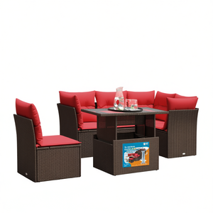 Set di divani da giardino in polyrattan marrone da 6 pezzi con cuscini, mobili da esterno in stile contemporaneo - Product Image 1