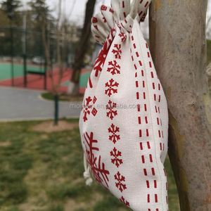 Sac cadeau en toile de lin et coton avec cordon de serrage, broderie personnalisée, pour le rangement des bougies - Matériel de Noël, sac anti-poussière - Product Image 4