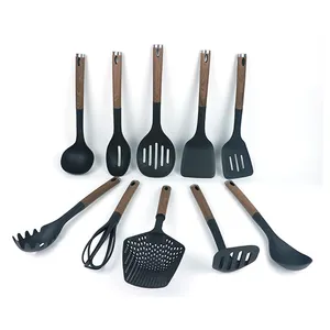 Conjunto de utensílios de cozinha de ácido polilático resistente ao calor por atacado com 10 espátulas de ovo de nylon para cozinhar e assar