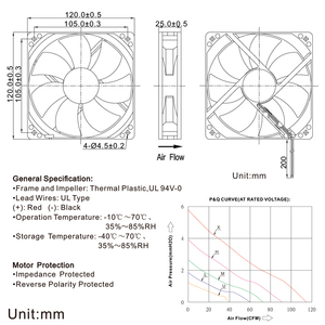 Garantía de calidad Ventilador de refrigeración de caja de computadora Aplicación 120mm 1225 120*120*25mm 5V 12V 24V DC Ventilador de refrigeración de aire - Product Image 6