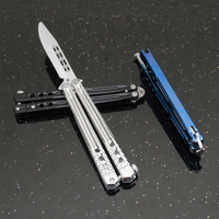 Couteau de poche pliant en acier inoxydable 5Cr13MoV, couteau d'entraînement Balisong non affûté, manche en aluminium oxydé noir, couteau EDC