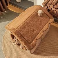 Lit pour chat classique carré, maison pour chat, toutes saisons, coussin amovible, utilisation relaxante dans le salon, polyester