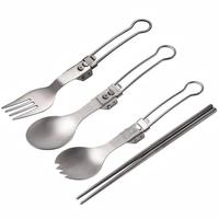 Ensemble de couverts en titane pur (cuillère, fourchette, baguettes) pour le camping, portable et empilable, cuillère à soupe, vaisselle d'extérieur