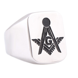 Freemason Logo Stainless Steel <b>Ring</b> 18MM Square Geometric Unisex Jewelry Gift - Product Image 5