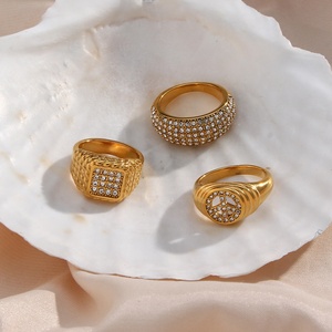 Anillos Brillantes con Micro Pavé de Circonita Dreamshow, Anillos de Diseño Cuadrados con Símbolo de Plano Hueco, Joyería de Acero Inoxidable 316L - Product Image 2