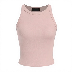 Women's Solid Rib Knit <b>Crop</b> Tank <b>Top</b> Sleeveless Crew Neck Minimalist Solid Color <b>Cami</b> Vest All Seasons Breathable Spandex Cotton - Product Image 1