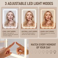 Coiffeuse moderne écologique avec miroir LED, 2 tiroirs, étagères de rangement ouvertes et miroir LED à intensité variable pour chambre à coucher