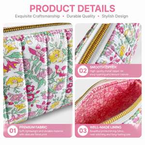 <b>Quilted</b> <b>Makeup</b> <b>Bag</b> Women Cosmetic Pouch Travel Toiletry <b>Bag</b> Zipper Pouch Printed Fabric Handheld <b>Bag</b> Custom Logo OEM ODM - Product Image 3