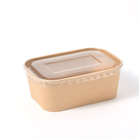 Conteneur à salade en papier kraft résistant à l'huile, biodégradable, jetable, bol alimentaire rectangulaire avec couvercle