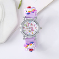 Nouvelle montre pour enfants en stock, motif poney arc-en-ciel, bracelet 16 mm, aiguilles luminescentes, mouvement à quartz, vente en gros