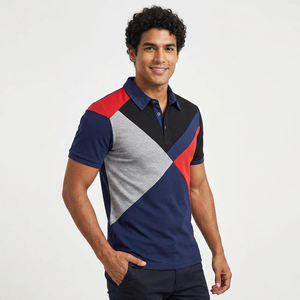 Polo décontracté pour homme à manches courtes, color block, avec col à revers, logo personnalisé, vente en gros à prix abordable - Product Image 1