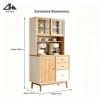 Buffet de cuisine en bois avec porte vitrée, étagère ouverte et tiroir, meuble de rangement pour salle à manger et cuisine