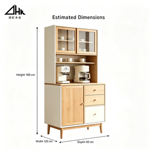 Credenza da <span class=keywords><strong>Cucina</strong></span> in Legno con Anta in Vetro, Ripiano Aperto e Cassetto, Mobile Buffet per Sala da Pranzo e <span class=keywords><strong>Cucina</strong></span> - Product Image 2