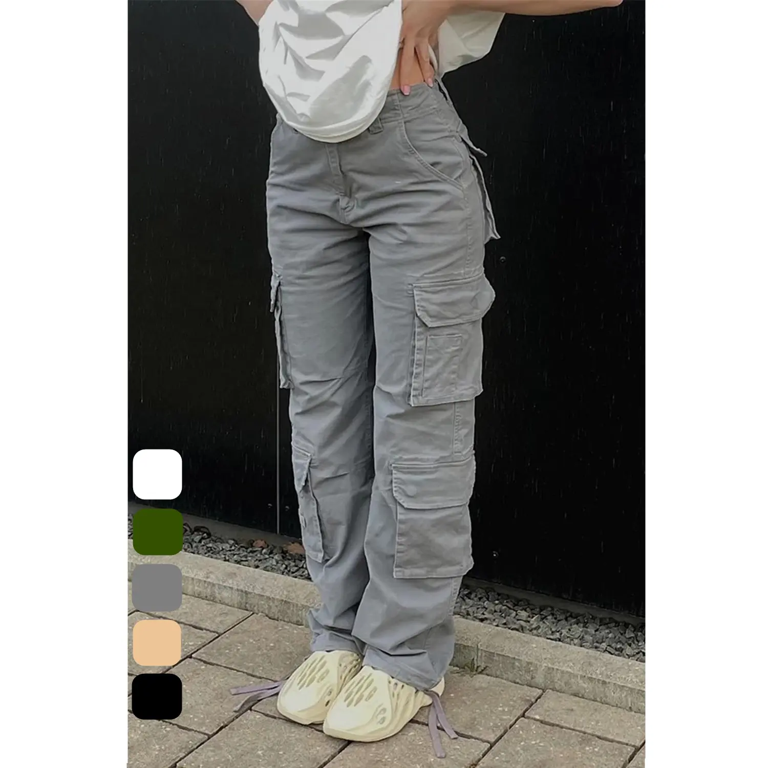 NVFelix 90s Women Multi-color Solid Straight Loose Fit Cargo Trousers Wholesale Fashion High Quality Baggy 6 Pockets Cargo Pants