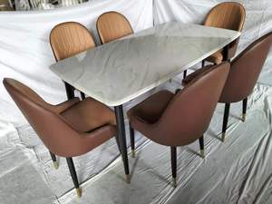 Juego de diseño de fabricación de mesa de comedor de 6 plazas con sillas mesa de mármol rectangular de lujo para restaurante - Product Image 4
