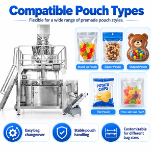Machine d'emballage automatique de sachets préformés avec peseuse multi-têtes et convoyeur en <span class=keywords><strong>Z</strong></span> pour ligne d'emballage de snacks, bonbons et aliments granulés - Product Image 4