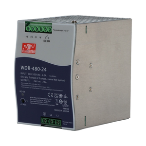 WDR-480-24 480W แหล่งจ่ายไฟแบบราง DIN 24V 20A อินพุตสองเฟส ระบบ PFC แบบแอคทีฟ ชุดแปลงไฟ AC-DC สำหรับอุตสาหกรรม - Product Image 1