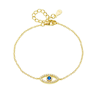 Mlluki Joyería al por Mayor, Pulsera de Plata de Ley 925 Chapada en Oro de 14K con Circonita Azul Simple y Ojo Turco