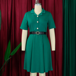 Robe <span class=keywords><strong>de</strong></span> <span class=keywords><strong>bureau</strong></span> pour femmes, nouvelle mode élégante, tempérament féminin, taille cintrée, manches courtes, couleur unie, style africain - Product Image 6