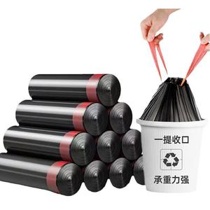 Sacs poubelles épais à cordon de serrage, taille L, en plastique noir, pour la maison, la cuisine, le dortoir, avec fermeture à tirette, grande capacité - Product Image 2