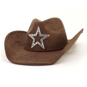 Chapeau de cowboy en daim de style occidental de haute qualité avec étoile en strass étincelante pour un usage décontracté en plein air, les voyages, les affaires, unisexe - Product Image 3