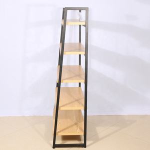 أرفف محلات السوبر ماركت الساخنة للبيع بالتجزئة ، أرفف خشبية للوجبات الخفيفة متعددة الطبقات مزدوجة الوجهين ، أرفف سلم لمستحضرات التجميل - Product Image 4