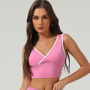 Nuevo chaleco deportivo Cool-touch UV Shield Cross V-cuello Sujetador de yoga con espalda abierta Color-block acolchado Gym <span class=keywords><strong>Topp</strong></span> - Product Image 1