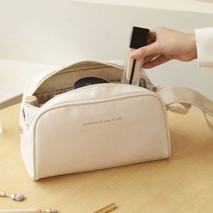 Sac de maquillage en cuir PU de haute qualité, sac de toilette portable de grande capacité pour les voyages - Product Image 5