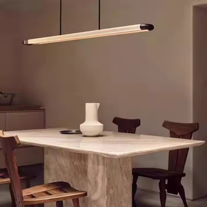 <span class=keywords><strong>Suspension</strong></span> linéaire moderne en <span class=keywords><strong>verre</strong></span> pour îlot de cuisine, bar, hôtel – Luminaire suspendu minimaliste en forme de longue bande - Product Image 2