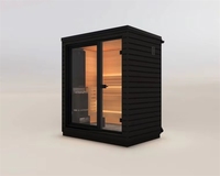 Sauna à vapeur compact en bois massif, design cube, écologique, avec verre panoramique, pour une relaxation moderne en bord de mer et en vacances