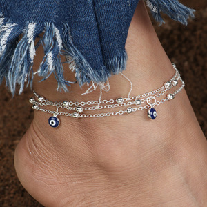 Tobillera de cadena de pierna con colgante de Ojo Azul bohemio para mujer, pulsera de tobillo de cuentas multicapa para fiestas de <span class=keywords><strong>playa</strong></span> de verano - Product Image 2